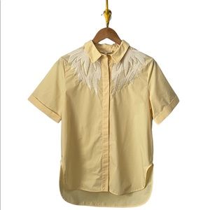 Maje light yellow bowling style top button front NWT size 3 womens